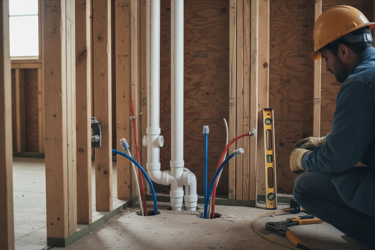 Drain and supply rough-in during Sump Pump Repair in Hooven